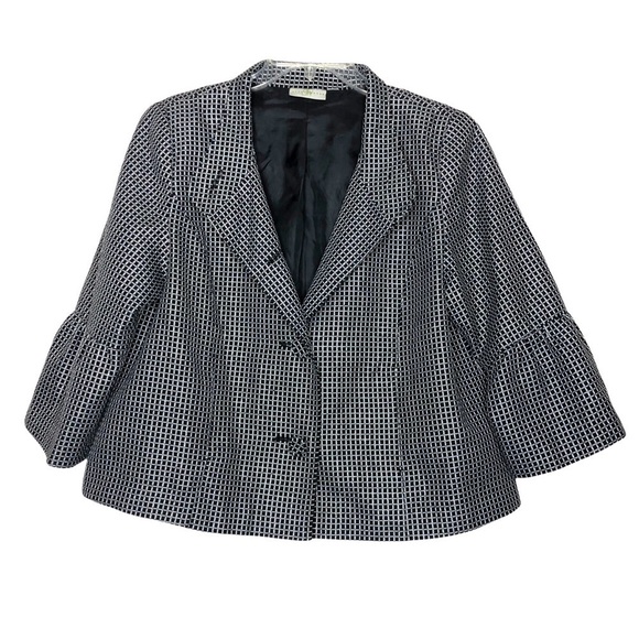 Studio WORKS Black, White & Silver Bell Sleeve Button Front Blazer - Size Large - Picture 1 of 6